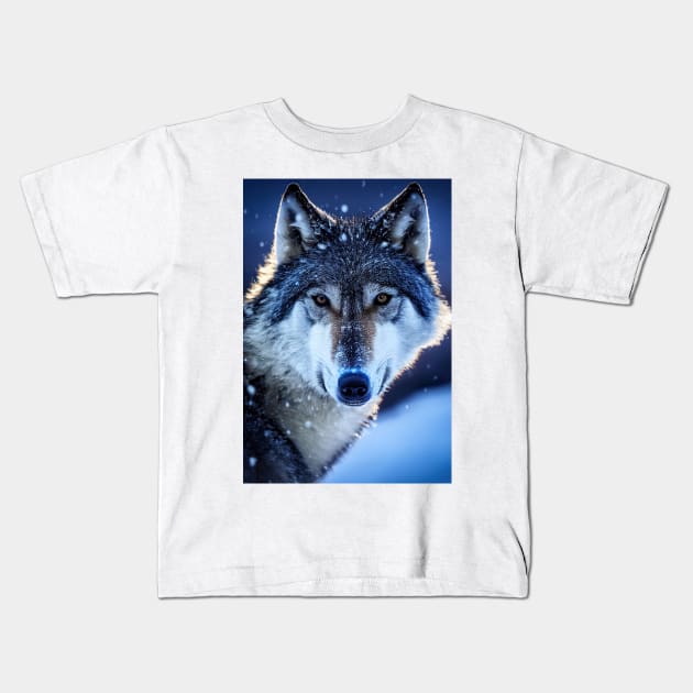 Portrait of Snow wolf Kids T-Shirt by DyeruArt